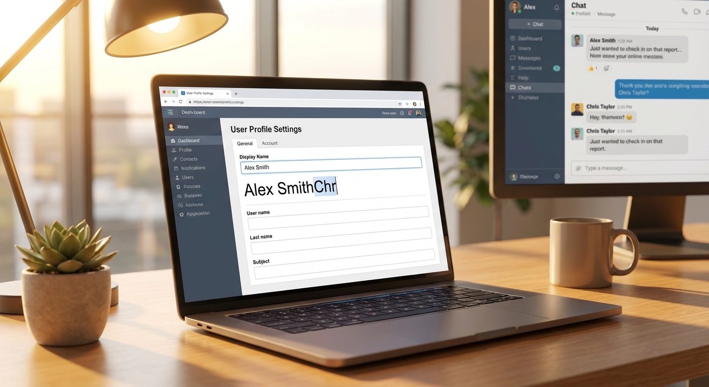 Discord settings panel with display name being changed